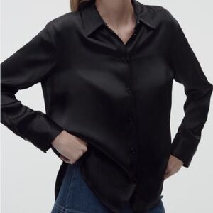 Zara Satin Effect Black Shirt - Size XL